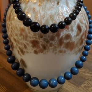 Set of 2 Costume Jewelry Blue and Black Large Bead
